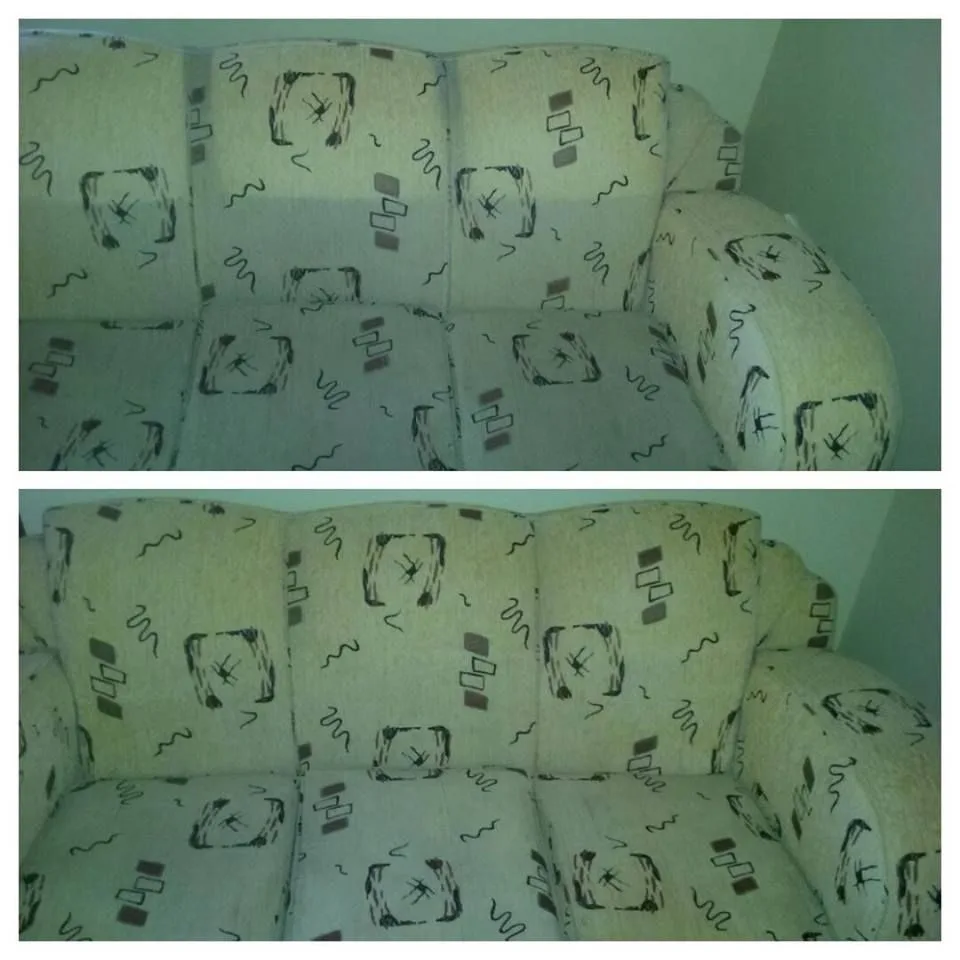 A fabric lounge, before and after cleaning in one frame