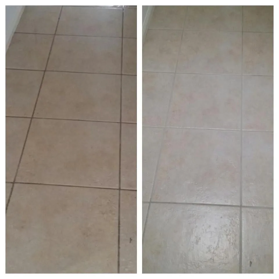 Tile and grout, before and after cleaning in one frame